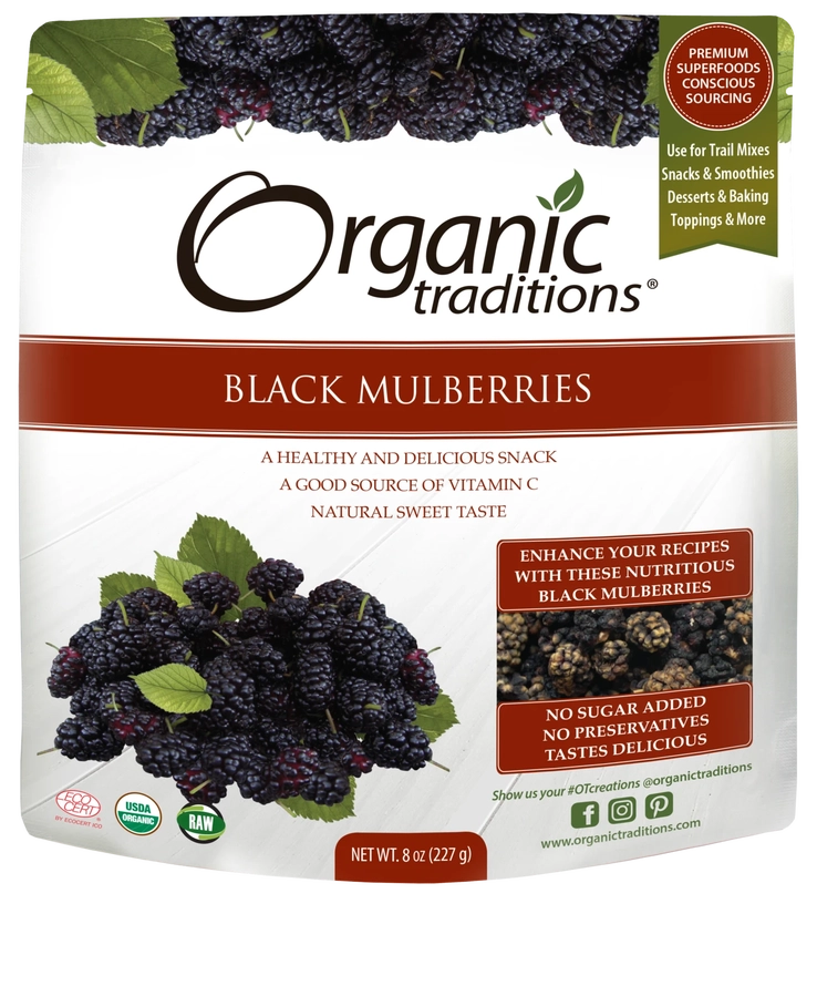 Organic Traditions Black Mulberries - 8 oz