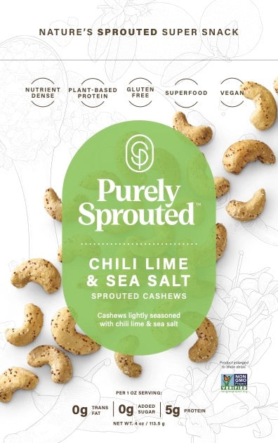 Purely Sprouted Chili Lime & Sea Salt Sprouted Cashews 4oz.